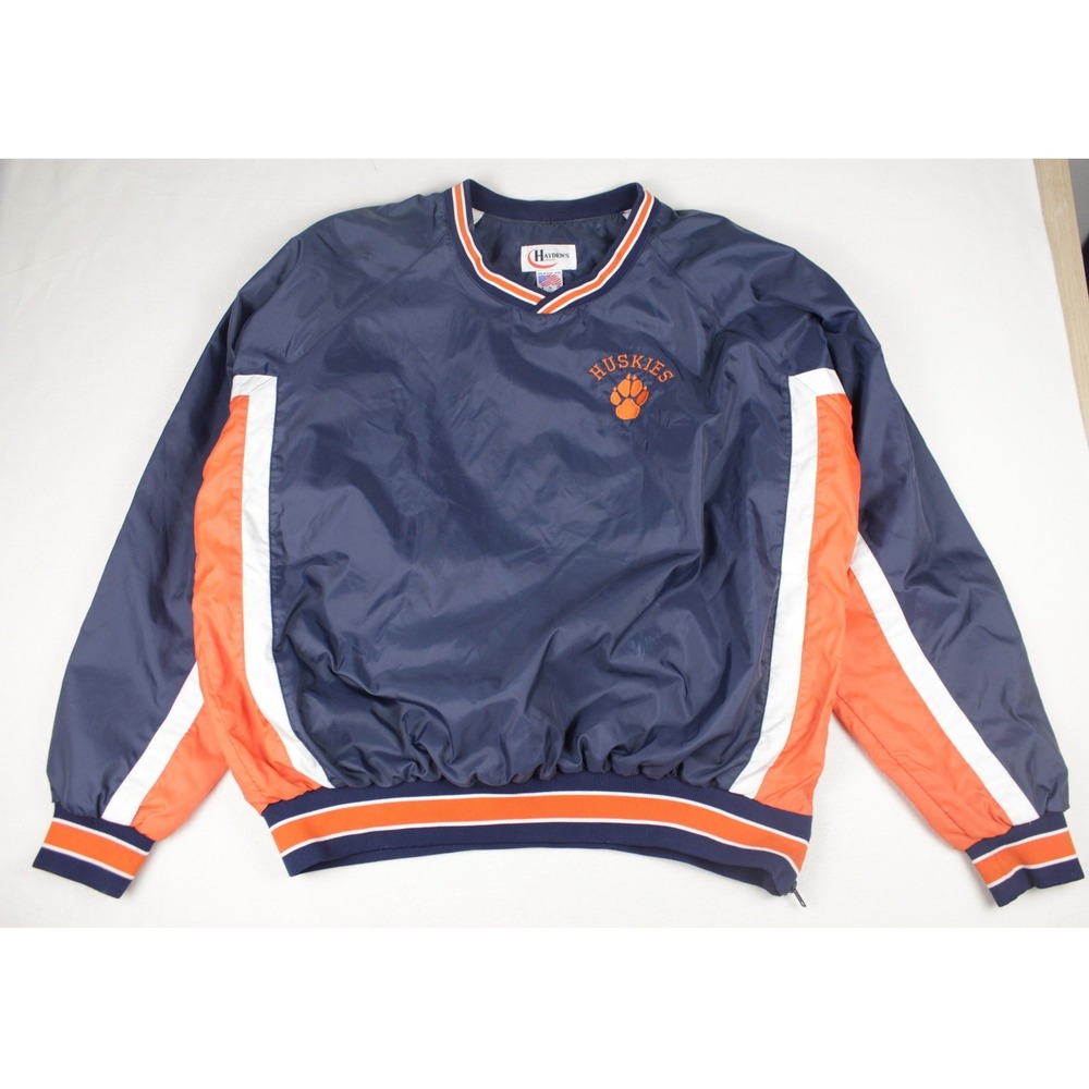 Vintage Huskies Pullover Windbreaker Jacket XL USA Nylon‎ Orange Blue 90s